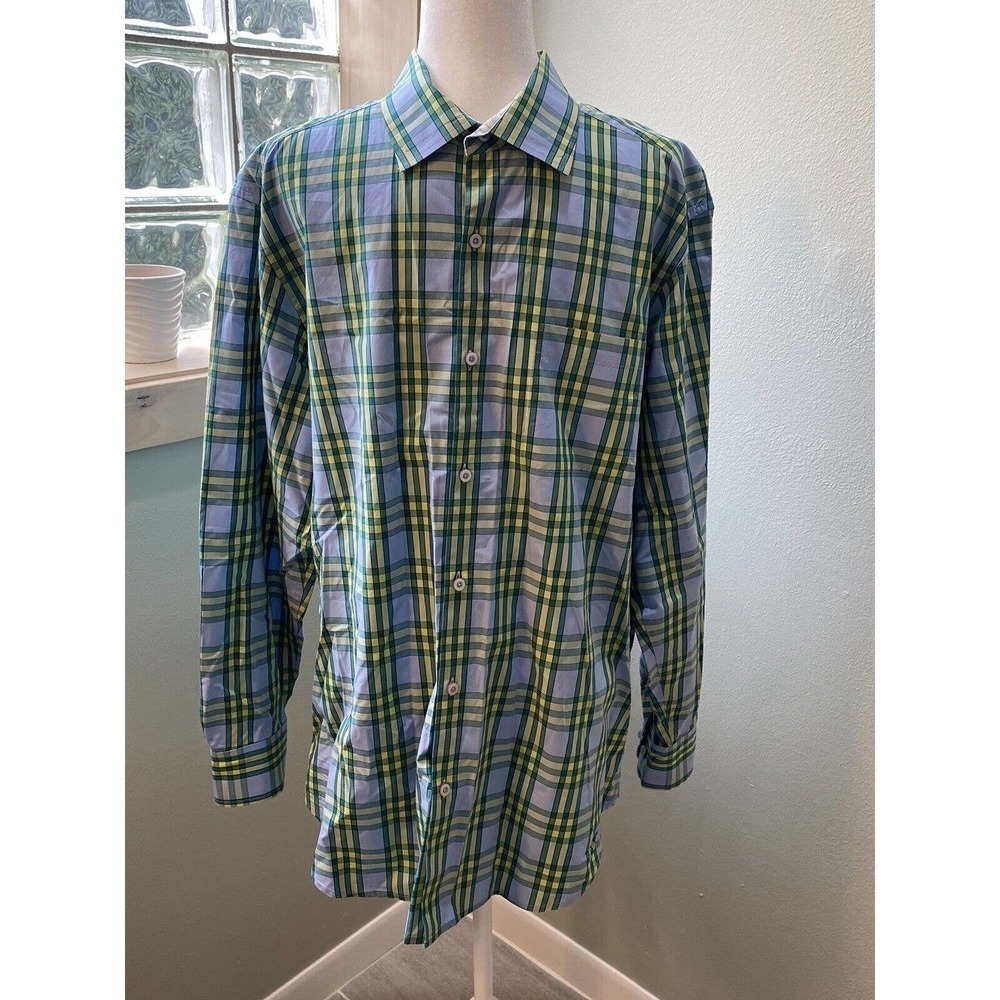 Tommy Bahamas Mens L Cubanita Starlight Green/blue Checkered Button Down Shirt